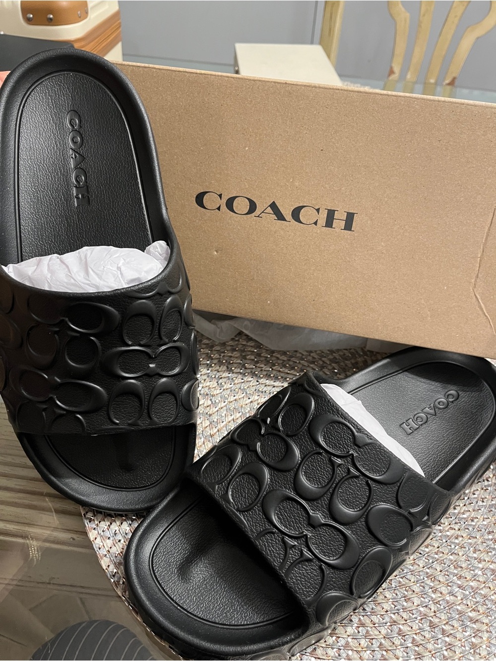 Coach Black Embossed Logo Molded Slide Sandals